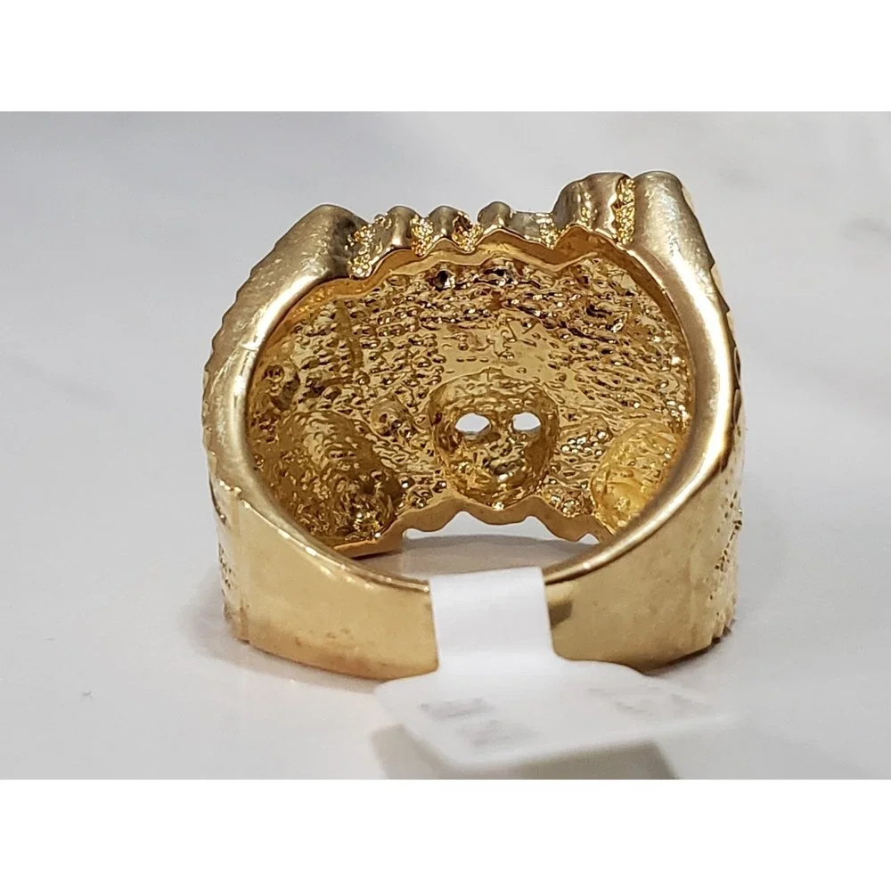 NEW SIZE 10 GOLD‎ TONE GOLD PLATED SKULL GUN BIKER RING NUGGET STATEMENT GOTHIC
